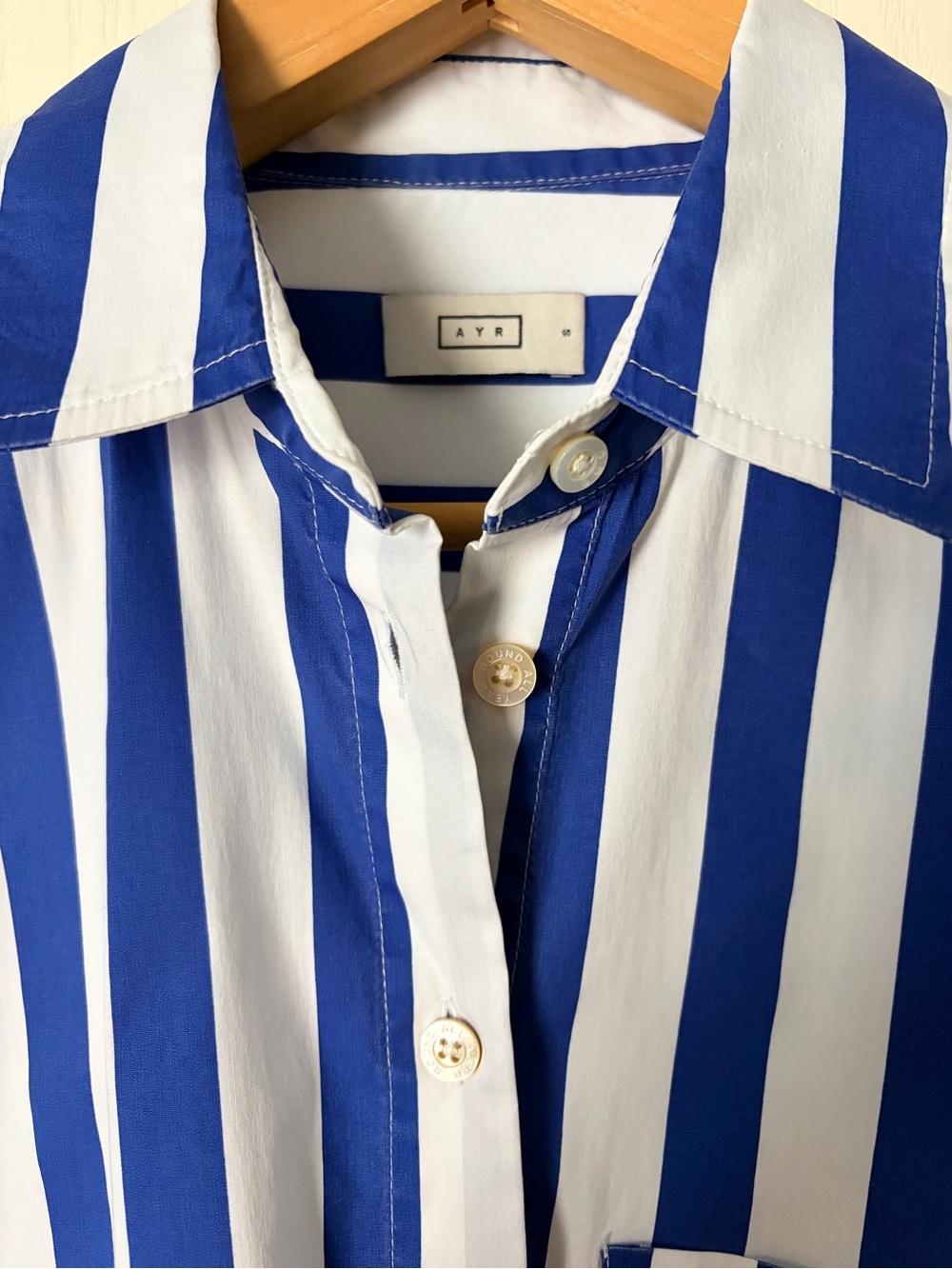 AYR The Deep End Button
Down Shirt Marais Blue Regatta
Stripe Cotton Top, Small - Picture 5 of 12